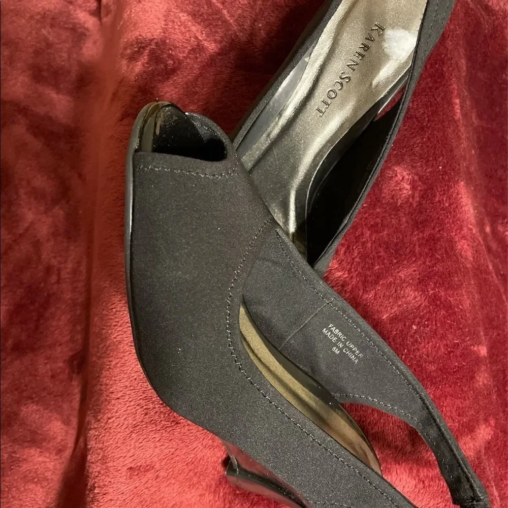 Vintage Black Karen Scott fabric Peep toe sling backs size 6